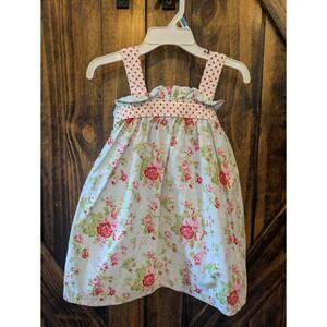 Blue Juniper baby girls Sz 24 month blue pink floral summer dress with dots EUC